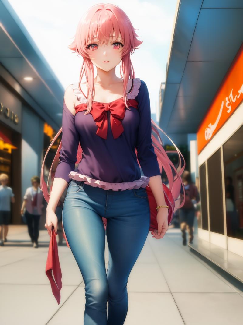 30076-3983916318-(masterpiece), (best quality),_gasai yuno, skinny jeans, frilled sleeves, walking through a mall.png